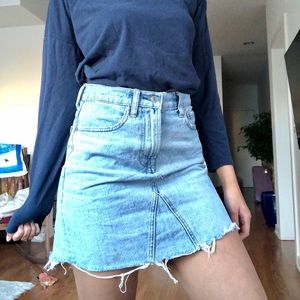 Everlane Distressed Light Wash Denim Skirt